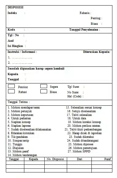 Contoh disposisi surat keluar